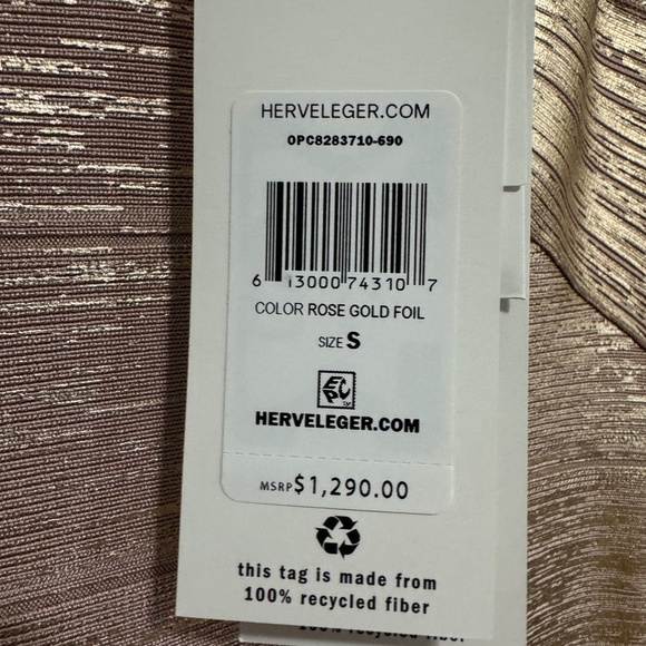 Herve Leger Criss Cross Rose Gold Foil Off The Shoulder Bandage Dress - Picture 7 of 10